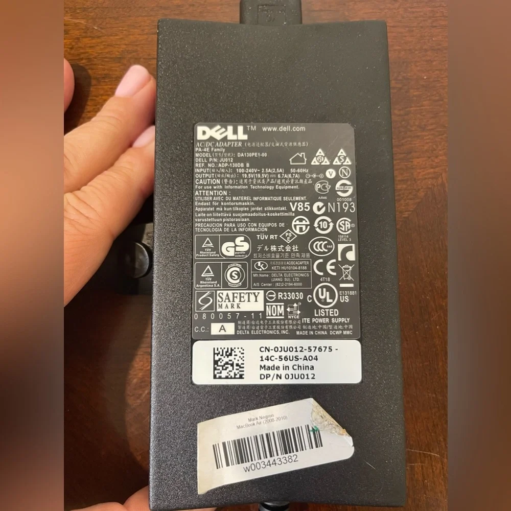 Dell 130W AC/DC Adapter DA130PE1-00 with Strap EUC Tested and Working
